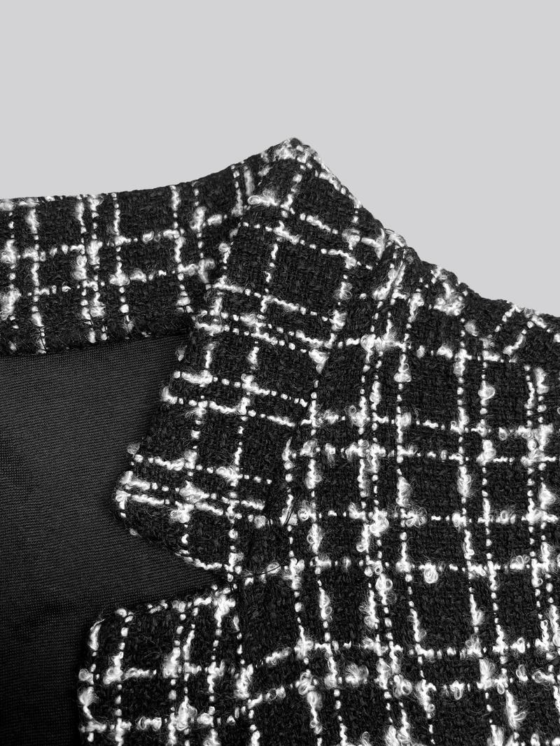 Women's Fall Winter Elegant Casual Plaid Print Front Button Blazer Jacket, Stylish Outerwear for Ladies, Perfect for Daily Wear