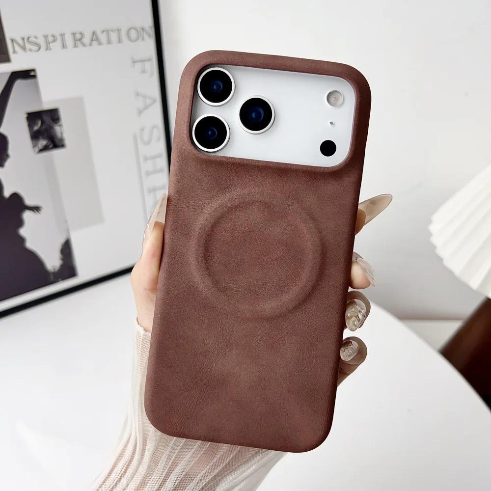 Luxury Sheepskin Feel Leather Magnetic Case For iPhone 17 Pro Max 13 12 14 15 Plus 16 Pro Max 17 Air For Magsafe Matte Cover