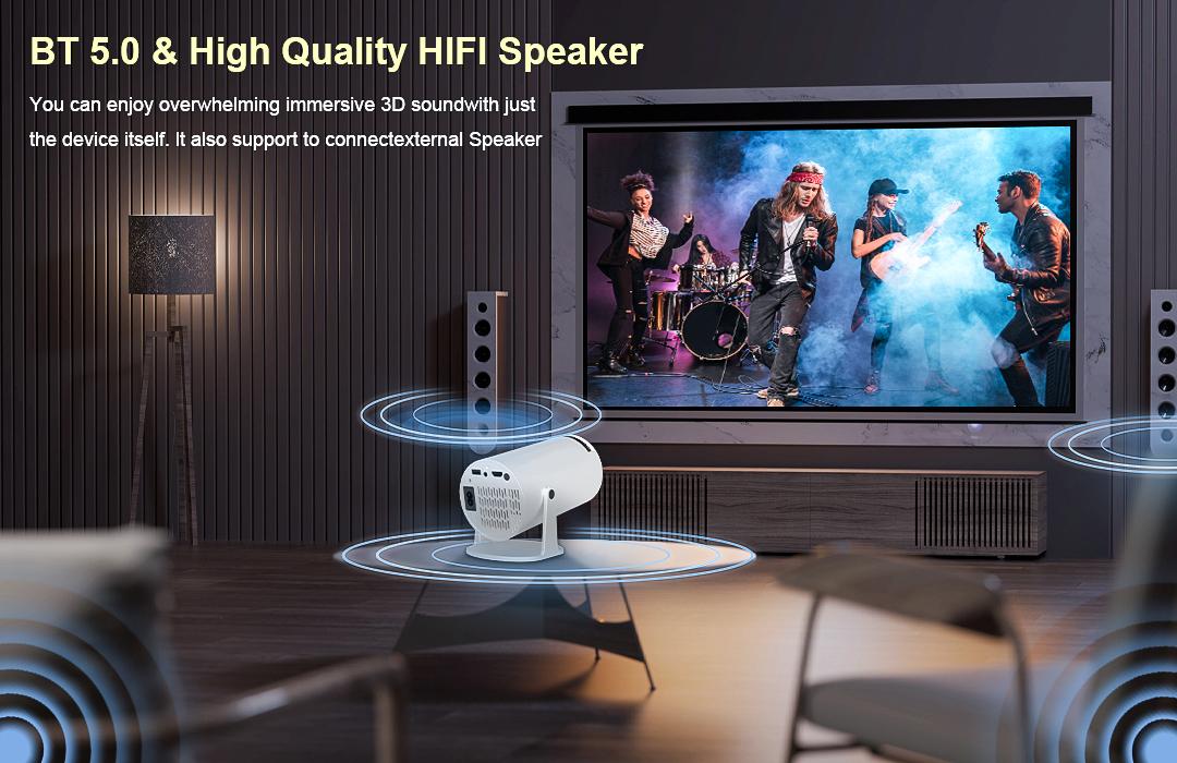 XBJ Portable Projector 2.4/5G WiFi 360° HD LED 200 InchScreen Built-in Speaker Multifunctional Projector for HomeCinema and Outdoor Use White Remote