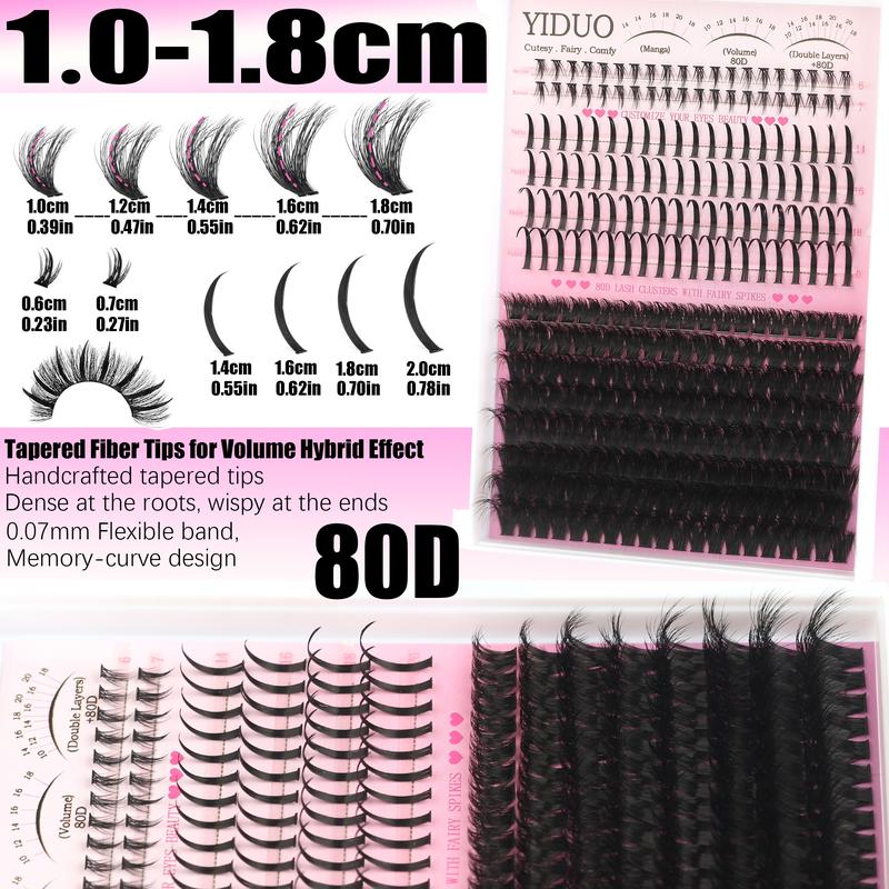 YIDUO 5 Styles Diy Lash Clusters Lashes Kit 60D\80D \100D\Spikes Eyelash and Bottom Lashes Clusters Kit 6-18mm Cluster Eyelash Extension Kit 840 Pcs D-Curl With Lash Bond and Seal, Lash Remover,Lash Tweezers,Eyelash Brush YIDUO 5 Styles Diy Lash Clusters Lashes Kit 60D\80D \100D\Spikes Eyelash and Bottom Lashes Clusters Kit 6-18mm Cluster Eyelash Extension Kit 840 Pcs D-Curl With Lash Bond and Seal, Lash Remover,Lash Tweezers,Eyelash Brush
