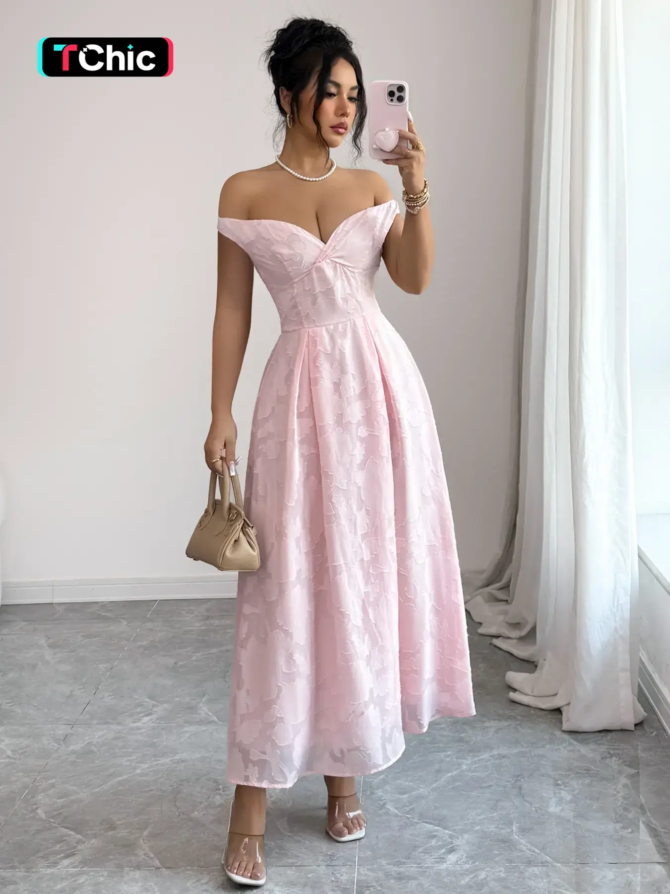 Pure Color One Shoulder Embroidered Waist Flare Fit Sleeveless Dress, Backless Design, Soft Elegant Chic Formal Style, Perfect for Dates, Women's Fashion