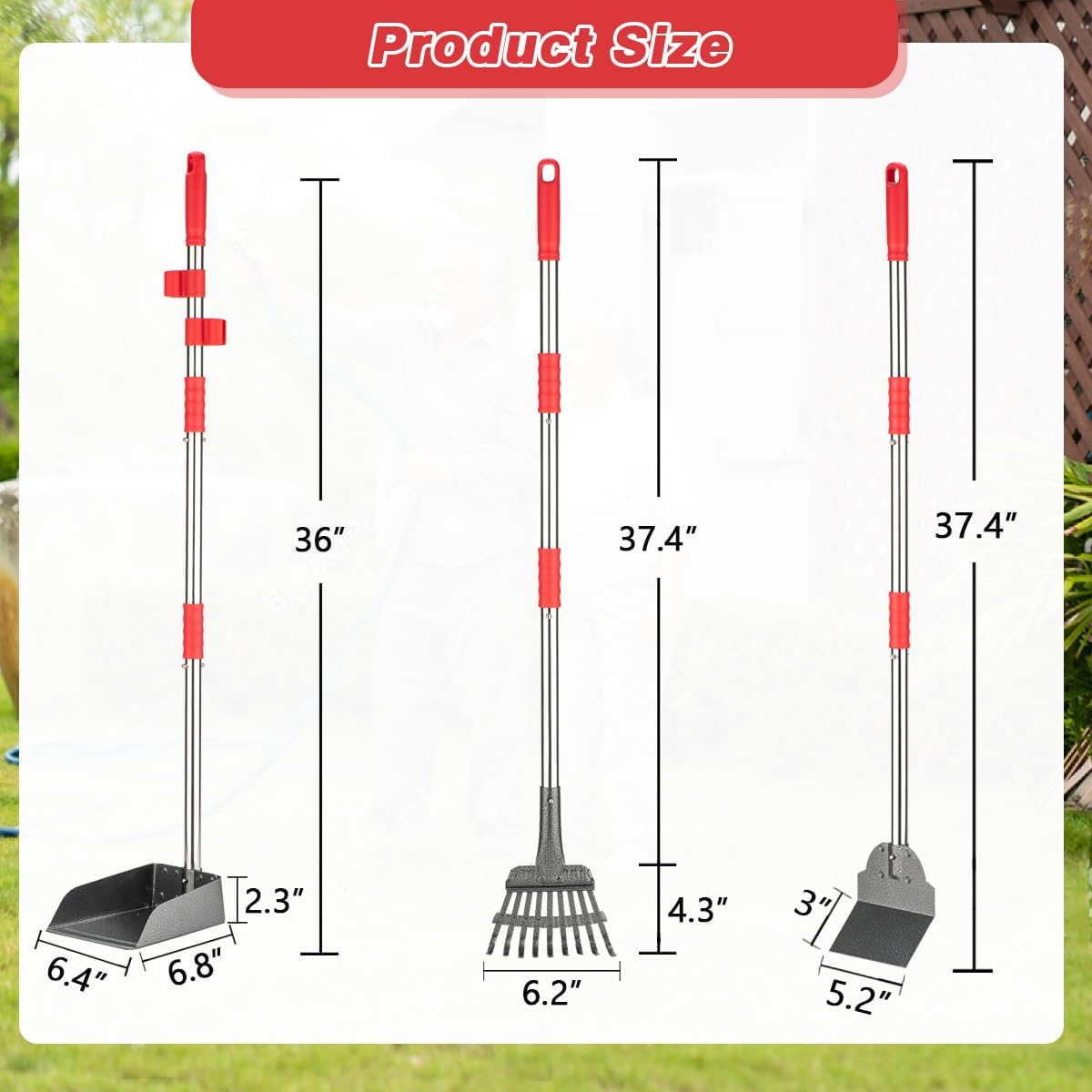 Pooper Scooper, Long Handle  Pooper Scooper, Heavy Duty Stainless Steel Rake with Tray & Spade Set for Pet  Removal, for Grass, Dirt or Gravel