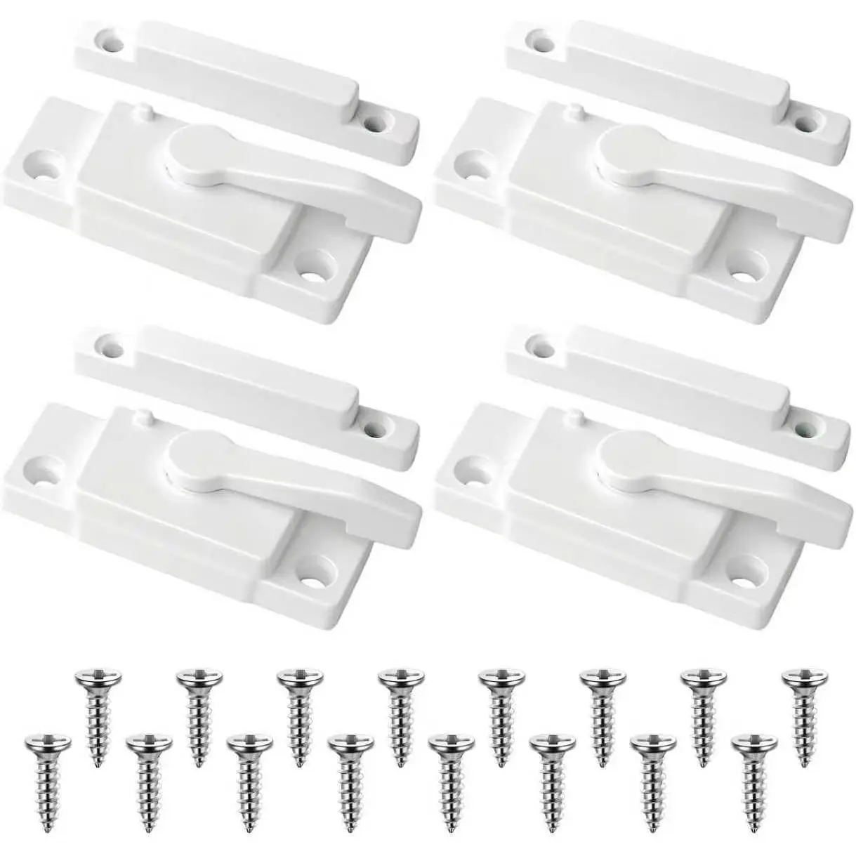 4 Pcs Durable White Cam Window Locks, Replacement Sliding Sash Locks for Single & Double-Hung Windows, Secure Vertical and Horizontal Sliding Window Installation