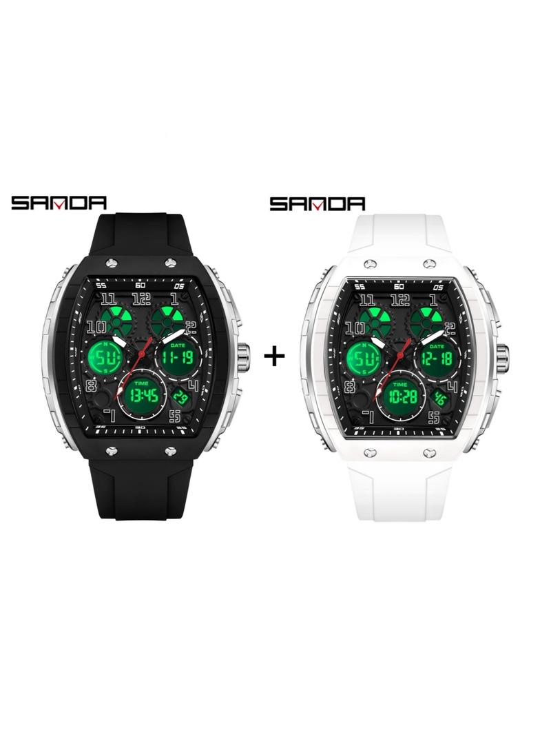 Men's Fashion Digital Analog Watch, Casual Sporty Quartz Digital Watch with Luminous Dial & Alarm Function, Waterproof Watch with Digital Display for Men with Box