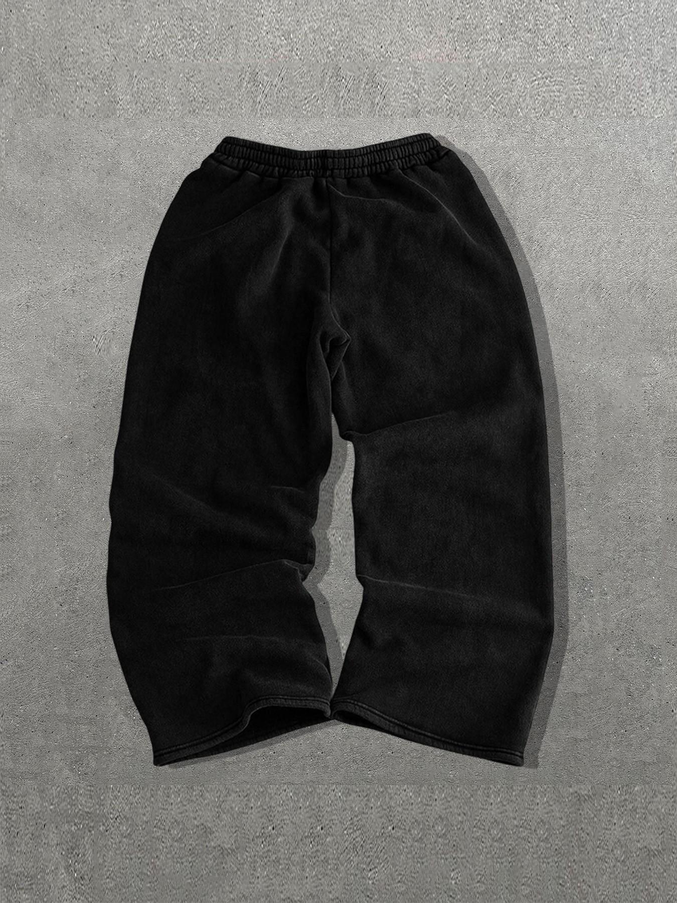 Men's Loose-Fit Graphic Pants, Drawstring Waist Long Pants, Streetwear Style, Casual Everyday Wear, Must-Have for Men's Closet