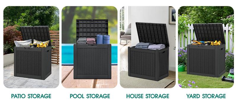 31/60/100/260 Gallon Resin Outdoor Storage Deck Box (padlock not included) – Waterproof, UV-Resistant, Multi-Functional, Lockable, Durable, Storage of tools