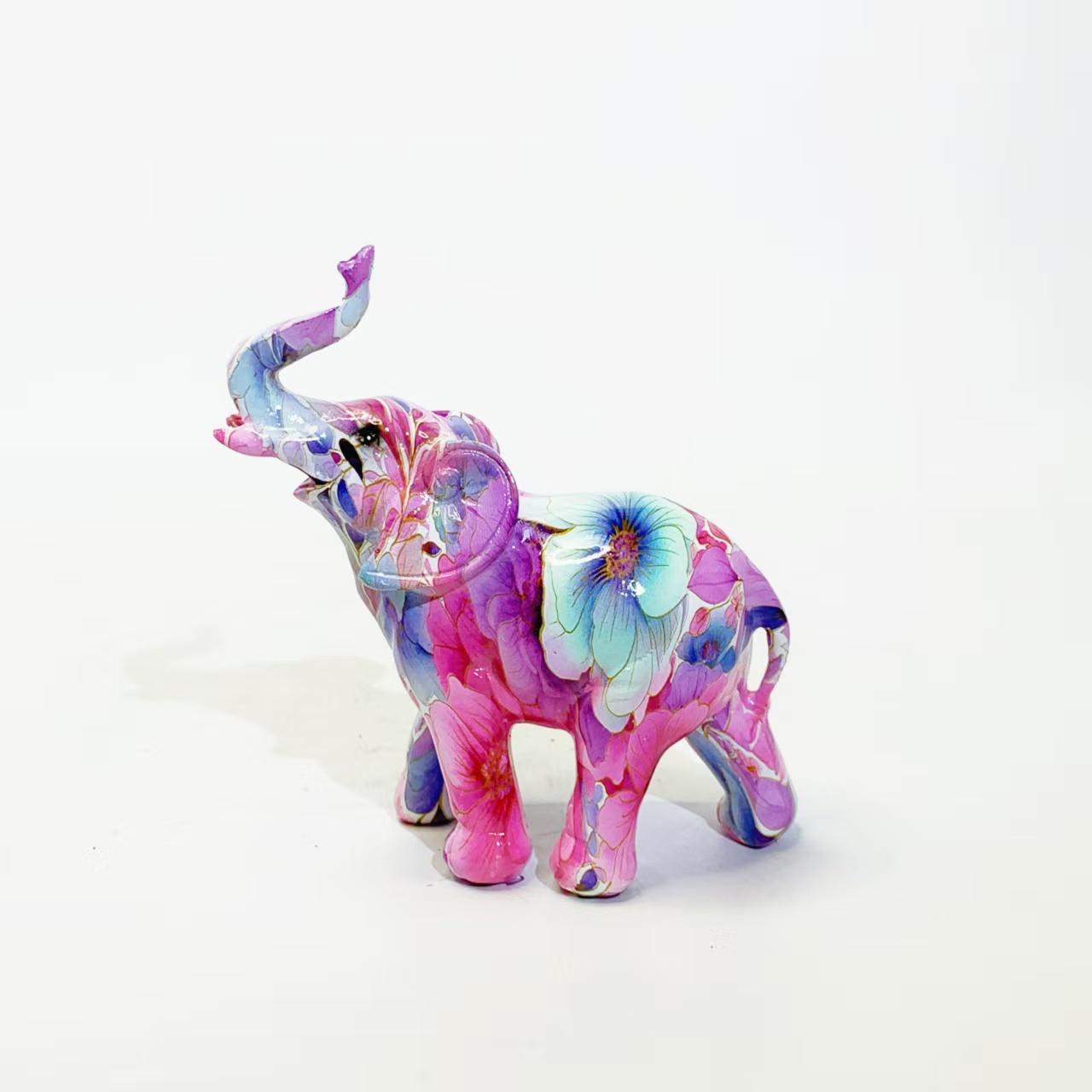 Floral Resin Elephant Figurine, Creative Lucky Elephant Home Decor, Living Room TV Cabinet Decoration, Unique Gift Art Table Ornament