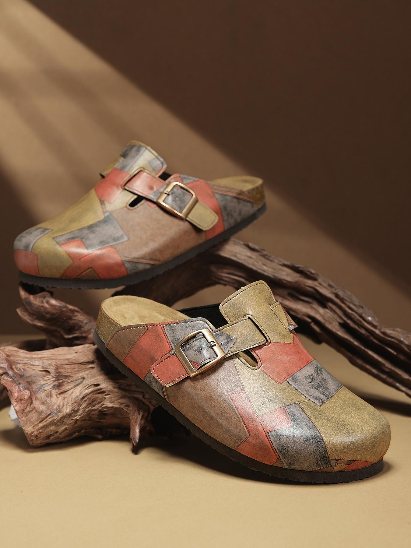 Unisex Birk Sandals, Comfortable Patchwork Design, Bohemian Style, Durable Daily Wear, All-Season Shoes, Casual Outdoor & Home Use, Flat Buckle Clogs