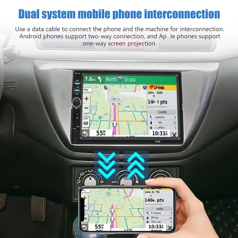 Universal Dual Spindle 7 Inch Car Dashboard Screen, Car Audio, Phone Connectivity, Bluetooth-compatible Casting, Fm Radio, USB Port, Abs Material, Car Media Player, Car Video Players
