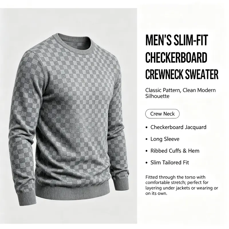 4-Pack Men's Plaid Knit Sweatshirts, Textured Grid Pattern Long Sleeve, Soft Lightweight Casual Top, Ideal for Fall Winter Streetwear 4-Pack Men's Plaid Knit Sweatshirts, Textured Grid Pattern Long Sleeve, Soft Lightweight Casual Top, Ideal for Fall Winter Streetwear