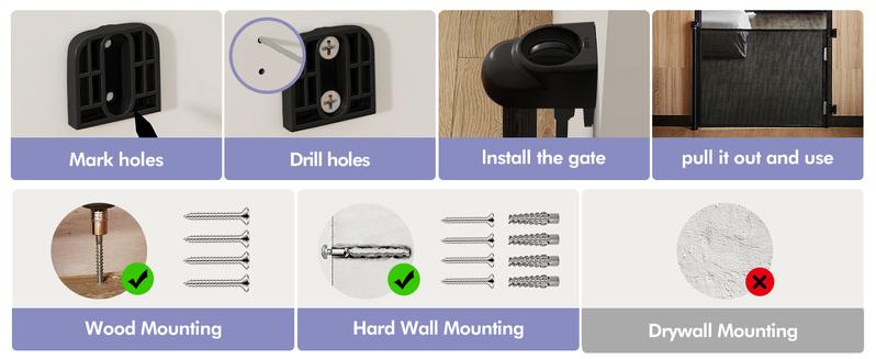 Retractable Baby Gate 33" Tall Extends up to 55" 71" 118" 168" 197" Wide Child Safety Gate for Doorways Stairs Hallways Indoor Outdoor Infant Mesh Dog Gate Easy Installation