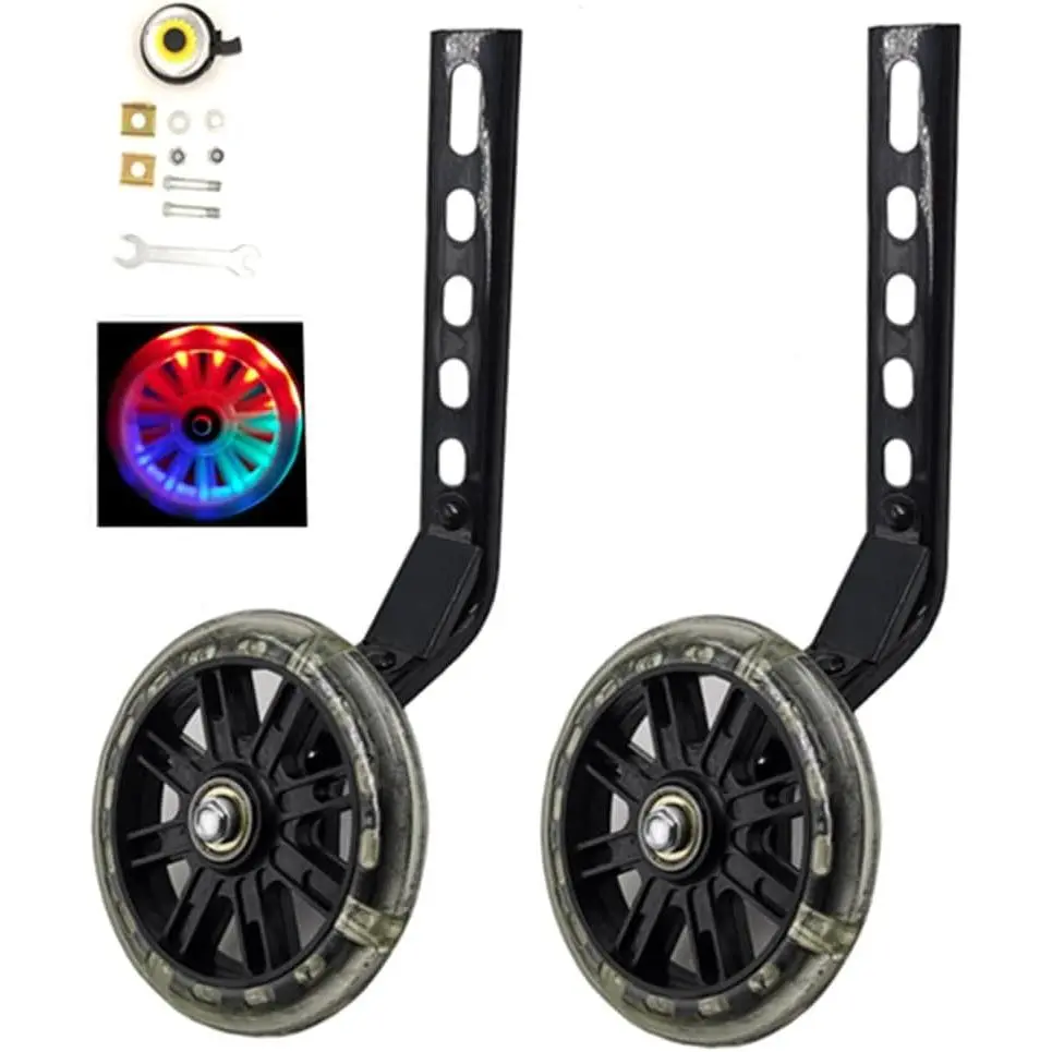 Outdoor sportsware a Pair of Children's Bicycle Riding Flash Silent Training Wheels, Suitable for 12-20 inch Single Speed Bicycles (black)