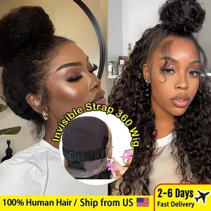 Upgrade No Glue 360 Drawstring Lace Wig Kinky Curly Deep Water Wigs 100% Human Hair Invisi Strap 360 Full Hd Lace 13x4 Front Wig