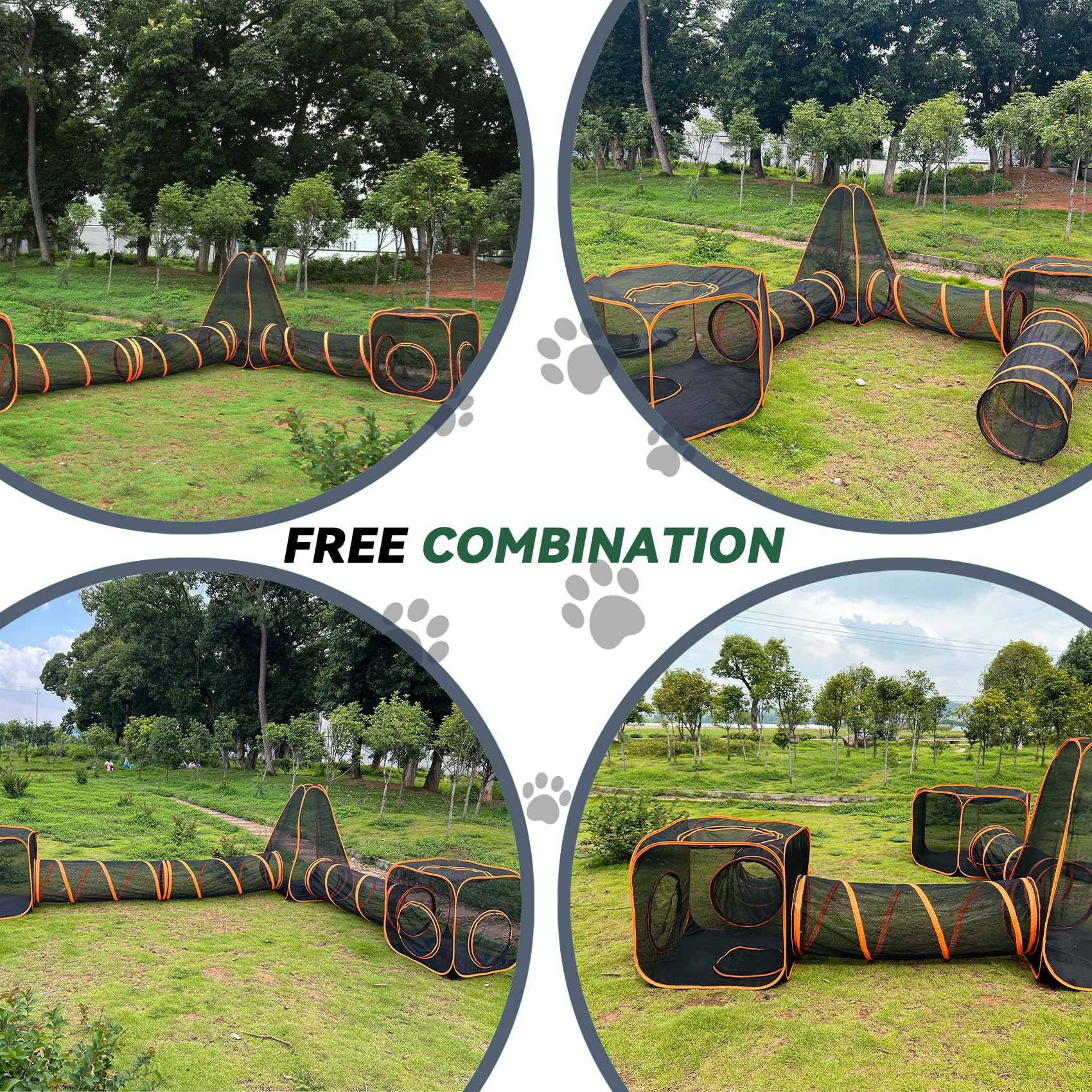 Outdoor Cat Enclosures, 6-in-1 Outdoor Cat Tent with Cat Tunnel DIY in Multiple Ways, Cat Playpen Play Tents for Cats Rabbits Ferrets and Small Animals, Indoor/Outdoor Cat House