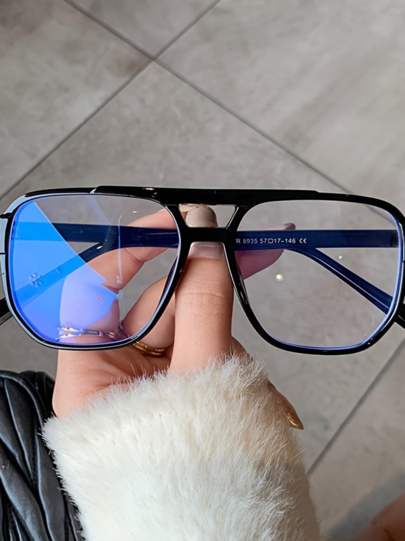 Double Bridge Large Frame Glasses, Full Rim Fashionable Academic Style, Trendy Plain Lenses, Party Hip Hop Punk Eyewear