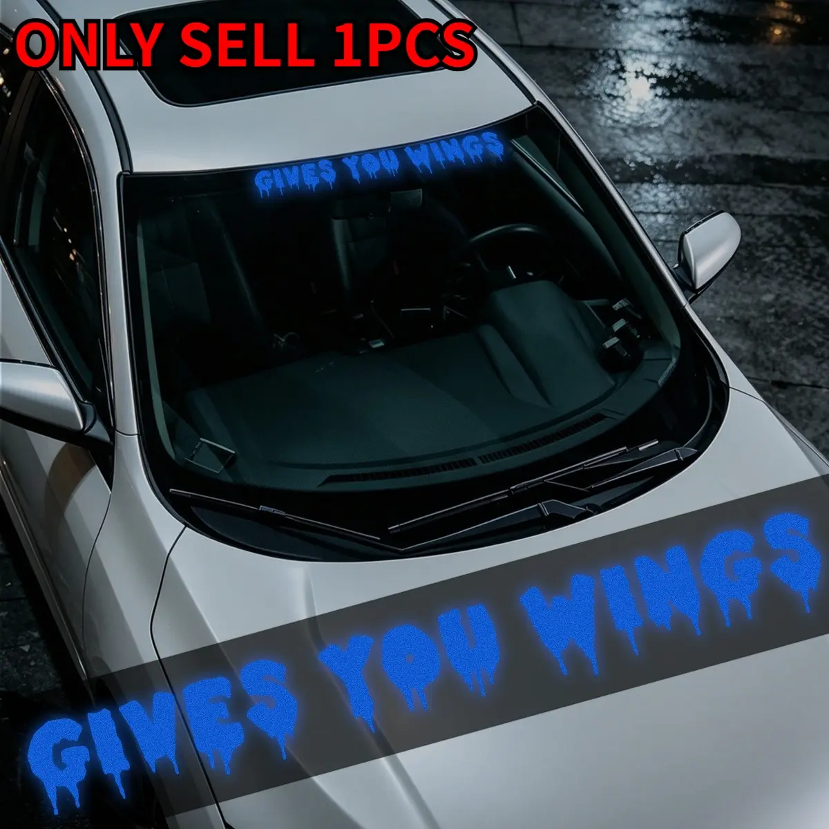 1PC GIVES YOU WINGS dripping font car front windshield reflective sticker, trendy cool modification windshield decal, sun protection and scratch cover, suitable for cars / SUVs, universal size, DIY car style customization