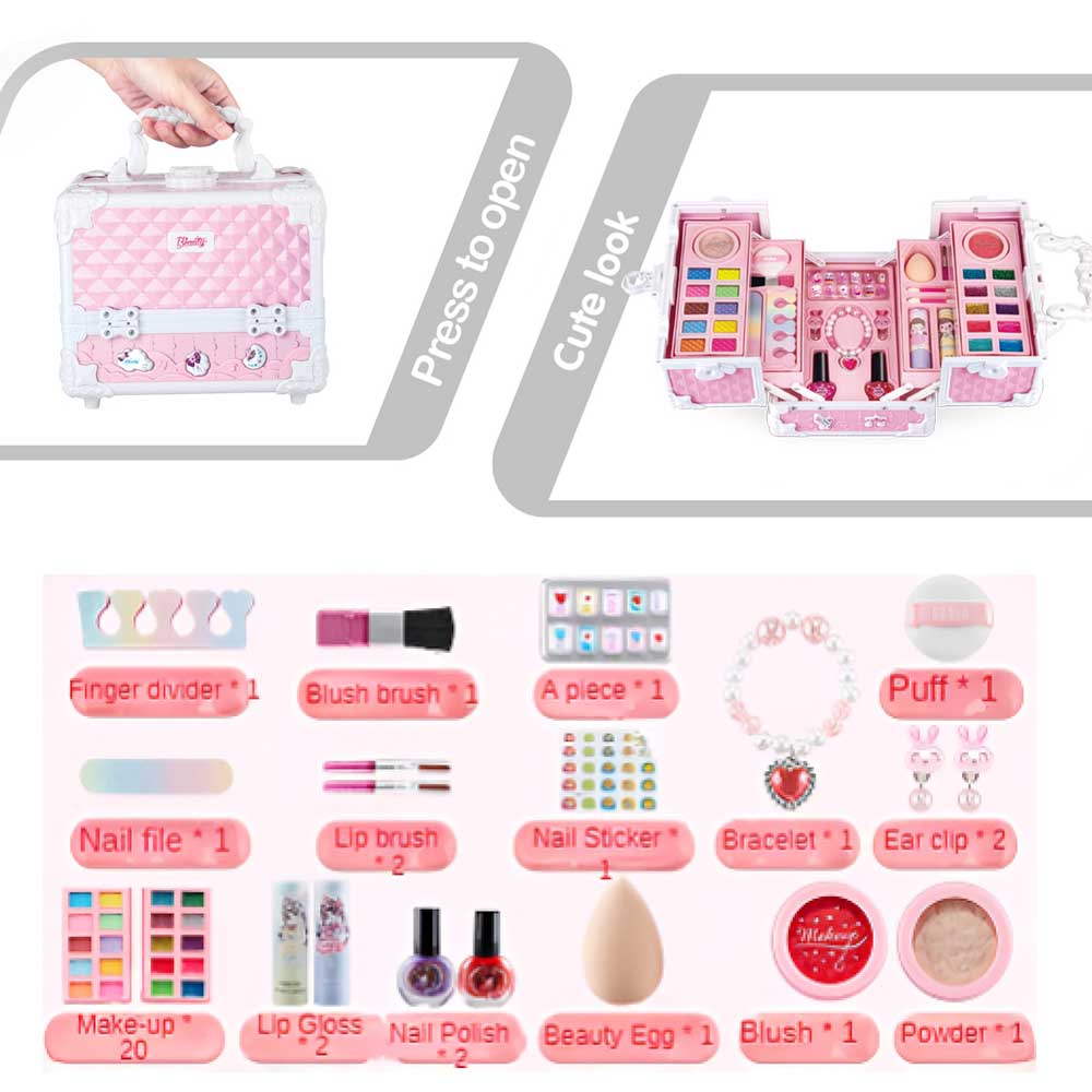 Kids Makeup Kit for Girls, Washable Real Makeup Set with Cosmetic Case, Pretend Play Beauty Set for Dress Up, Birthday Christmas Easter Gift for Little Girls