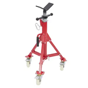 V-Head Pipe Jack Stands with Casters, 28-52 in Adjustable Height, 1/8"-12" Capacity, 2500 LB Heavy Duty Folding Pipe Stands for Welding & Construction, Red