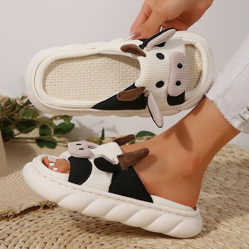 Cute Cow Slippers for Women Animal Cartoon House Slippers Soft Home Linen Slippers Shoes Indoor Outdoor