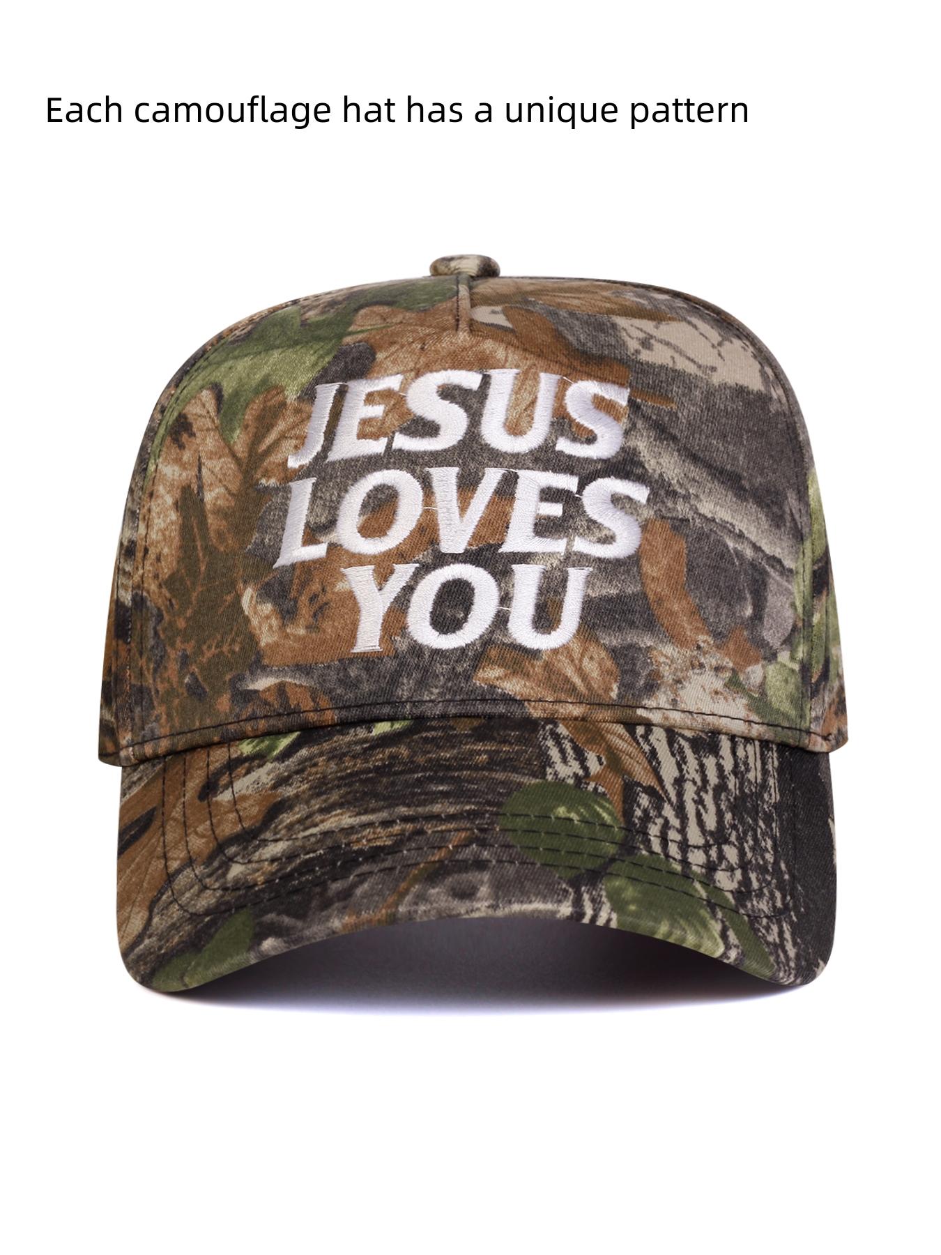 Unisex Adjustable Baseball Cap, Jesus Loves You Design, Casual Woven Fabric Hat for All Seasons, Outdoor Sports & Travel, Camouflage Snapback Hat