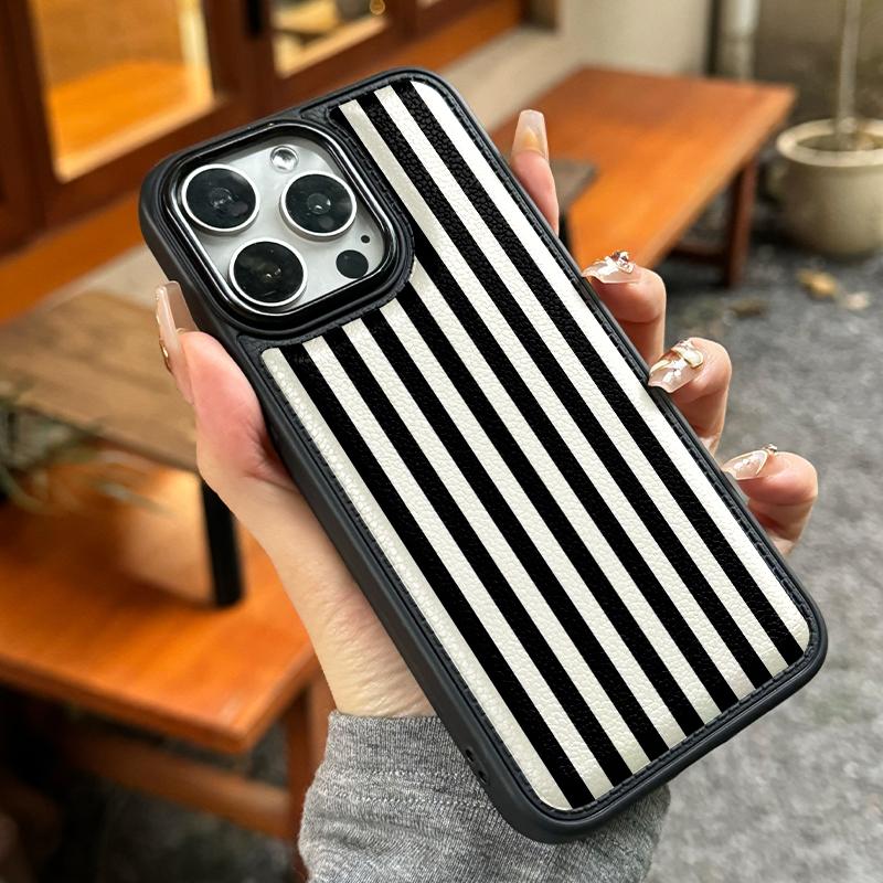 Full-Edge Leather Texture Protective Case for iPhone Series, Simple Aesthetic Striped Phone Case Accessories, Durable Design for Daily Use & Protection