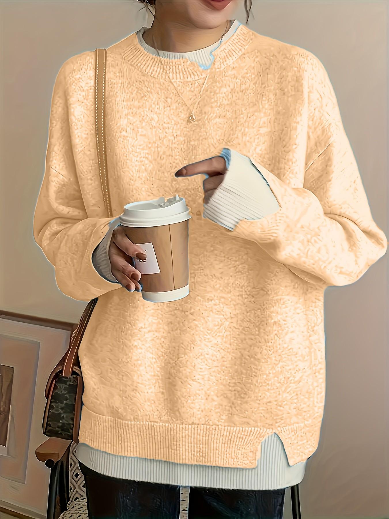Women's Plus Size Fit Two-Piece Colorblock Long Sleeve Knit Pullover Sweater Knitwear, Elegant Casual Fashion for Spring Summer Fall Winter