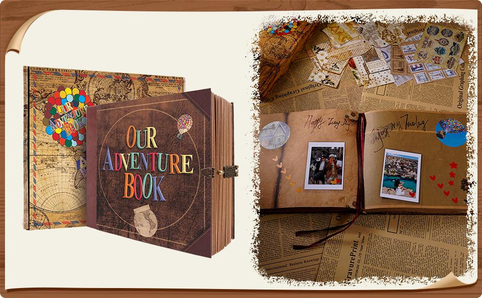 Our Adventure Book Scrapbook Photo Album Retro Style Embossed Letter Cover Travel Diary Journal Scrap Book Kit For Couples,Memory Book For Anniversary Wedding Our Adventure Book Scrapbook Photo Album Retro Style Embossed Letter Cover Travel Diary Journal Scrap Book Kit For Couples,Memory Book For Anniversary Wedding