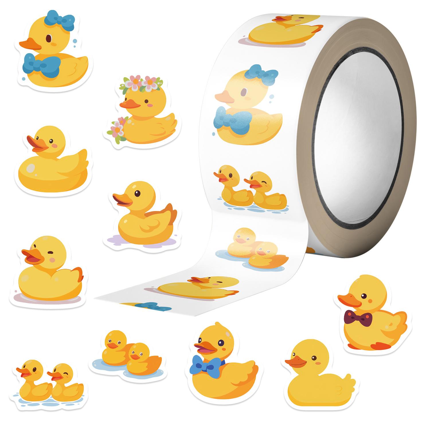 500PCS Cute Duck Stickers for Kids 10 Styles Sticker Rolls Rubber Yellow Ducks Stickers Duck Party Favors Waterproof Vinyl Stickers(500 Per Roll)