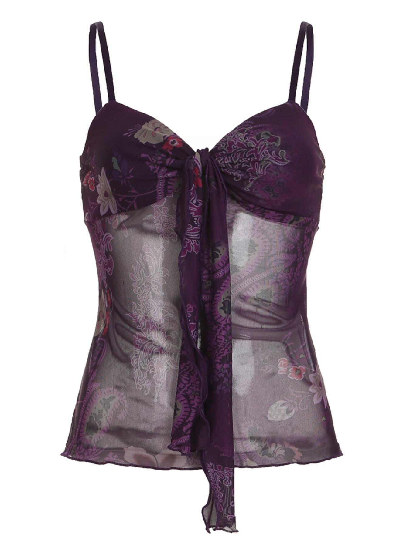 Women's Floral & Paisley Print Cami Top, Boho Sleeveless Spaghetti, Vintage Casual Top for Summer, Women's Clothing for Daily Wear