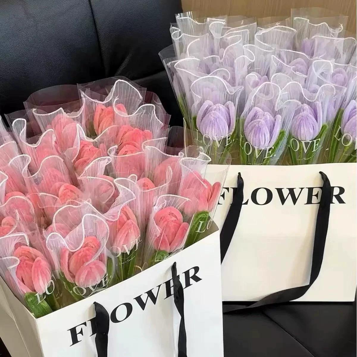 Finished Handmade Pipe Cleaner Tulip Bouquet, Single Stem Artificial Flower with Exquisite Packaging, Perfect Gift for Valentine's Day, Mother's Day, Birthday, Home Decor, Wedding Party Favor