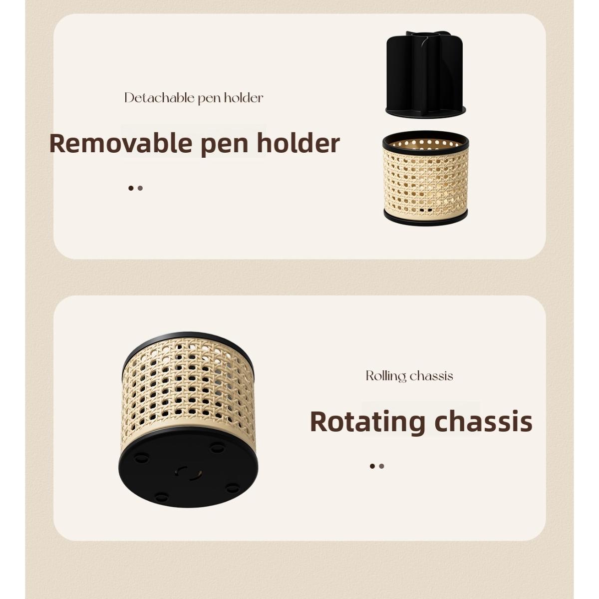 360° Rotating Pen Holder, Spacious Desktop Organizer for Students, Makeup Brush Storage Box, Independent Compartments, Vintage Style Design