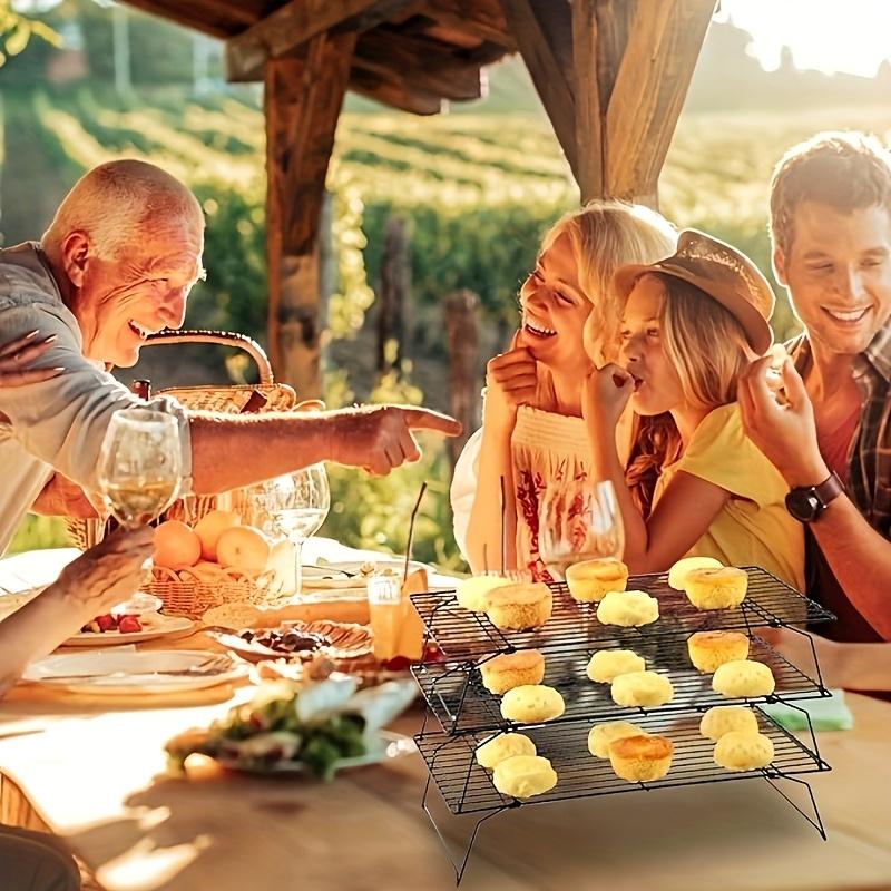 4-Piece Stackable Cooling Rack with Food Clips, Heavy-Duty Foldable Metal Kitchen Storage Rack, Oven-Safe and Dishwasher Safe