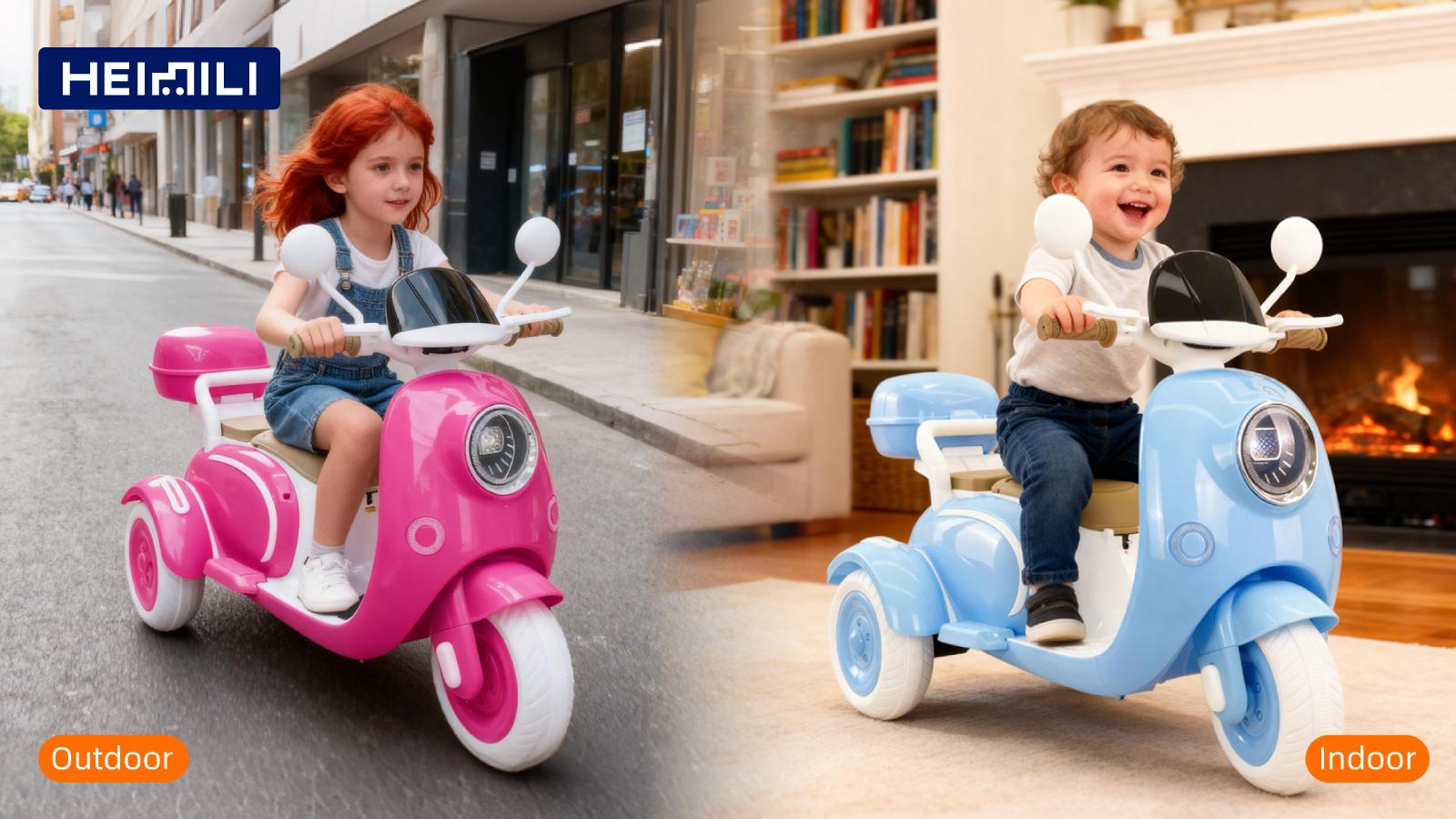 HEIMILI Electric Kids Motorcycle with Storage,Electric Scooter for 3 Year Old,3-Wheel 12V Ride On Scooter for Kids, Motorcycle for Girls, Ideal Moped for Girls Ages 3-6 Trike Bike Toddler Tricycle