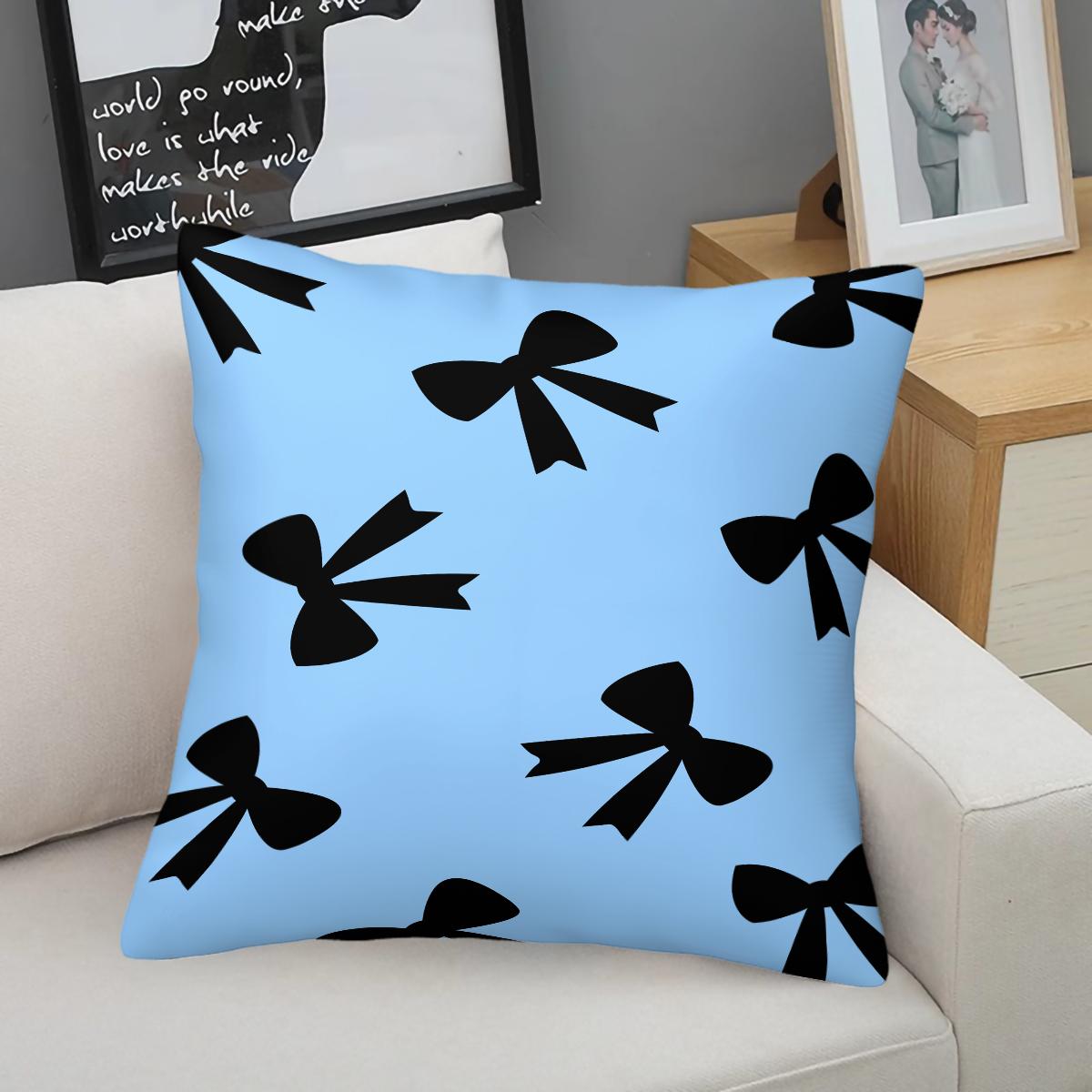 Cute Bow Print Throw Pillow, Heart Checkerboard Decorative Sofa Cushion, Exquisite Gift for Girls & Women, with Pillow Insert