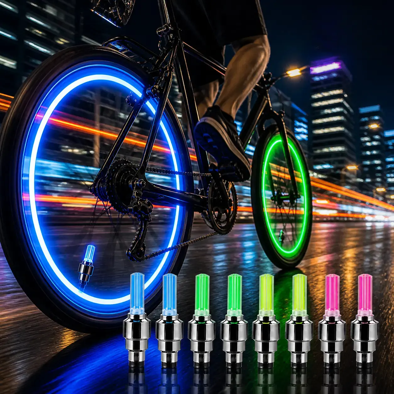 LED wheel valve lights, high visibility and waterproof, compatible with bicycle, motorcycle and scooter, 4 colors available