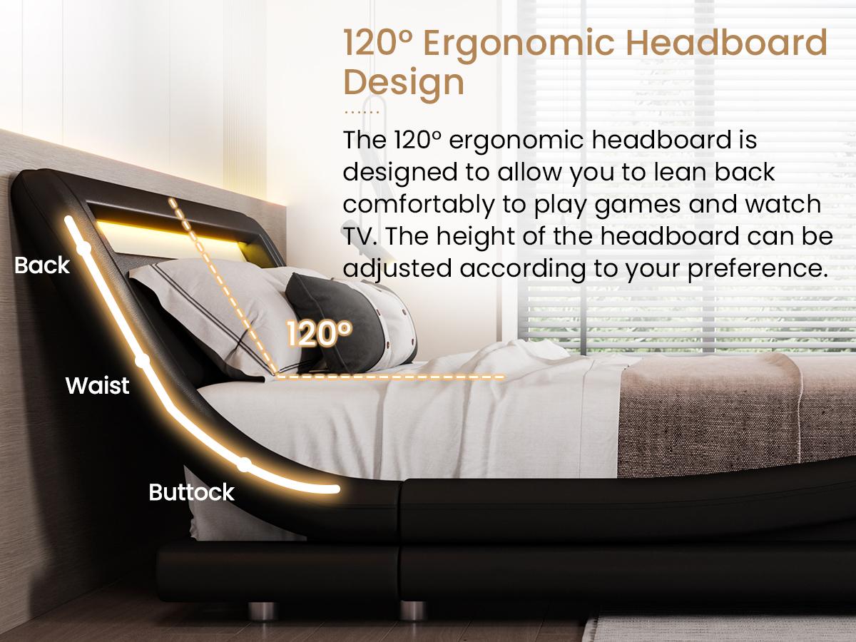 SHA CERLIN Deluxe LED Bed Frame with PU Leather Upholstered Adjustable Headboard,Modern Low Profile Sleigh Design,Heavy Duty Wood Slat Support,No Box Spring Needed,Full/Queen/King Size#ChristmasGifts#TikTokShopBlackFriday