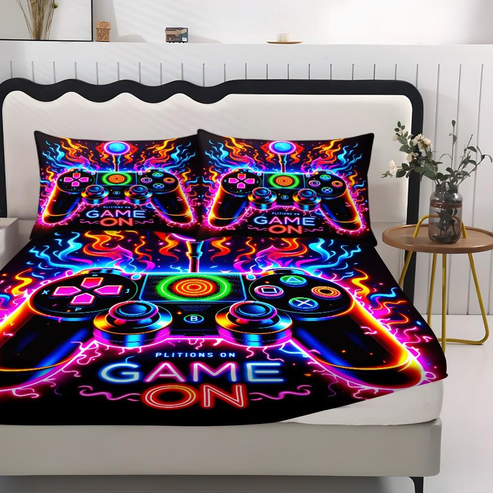 Gaming Controller Bed Sheet Set, High-Quality Fabric, All-Season Lightweight, Trendy Bedroom Linen, Comfortable Sleep, No Padding