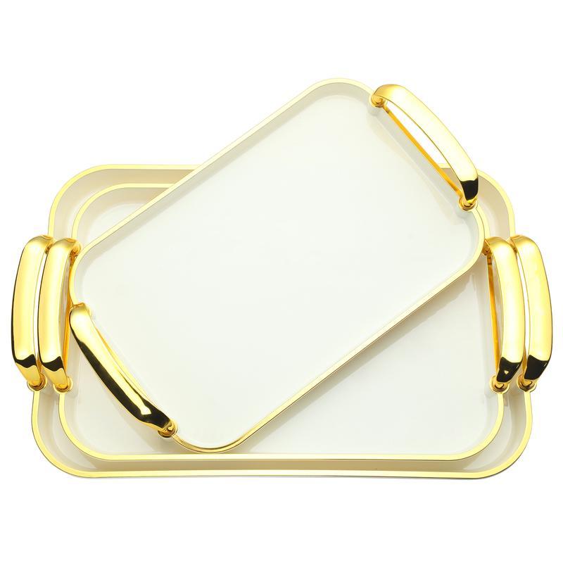 3 Pack Serving Tray with Handles, Stackable Reusable Trays for Serving Food, Plastic Serving Platters for Party, Charcuterie, Fruit, Appetizer