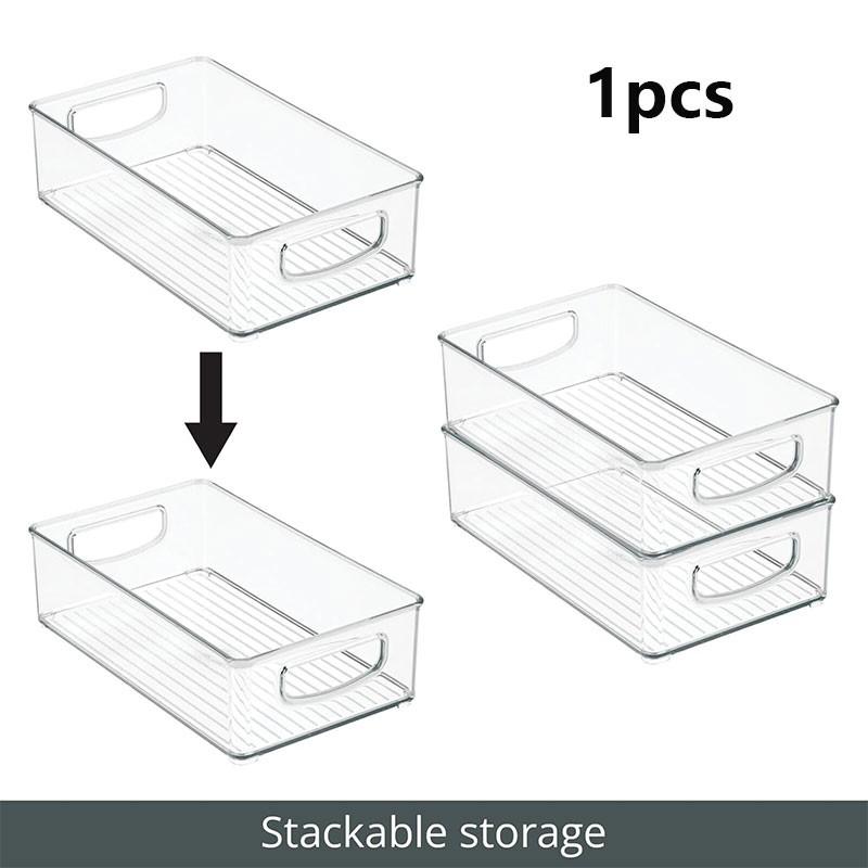 Transparent Cosmetic Organizer Shelf, Stackable Desktop Storage Box, Office Makeup Jewelry Tray, Kitchen Food Container with Handle