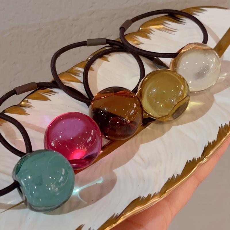5 Pcs Adorable Beaded Hair Ties - Elastic Ponytail Holders, Colorful Hair Accessories for Women, Ideal Christmas Gift, Fashionable Daily Wear