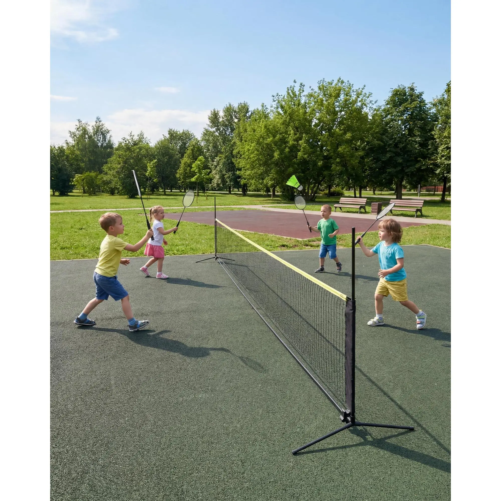 2-in-1 Portable Pickleball and Badminton Net Set, 16.7–17 FT Adjustable Height, Equipped with 4 Paddles, 2 Rackets, 3 Balls, Shuttlecocks and Carry Bag for Backyard, Gym, Indoor & Outdoor Play