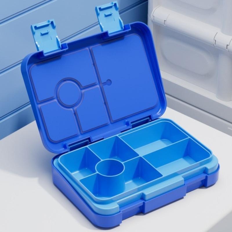 Portable Dual-Clasp Student Bento Box, Leak-Proof Lunch Container with Compartments, Square Microwave Heating Friendly