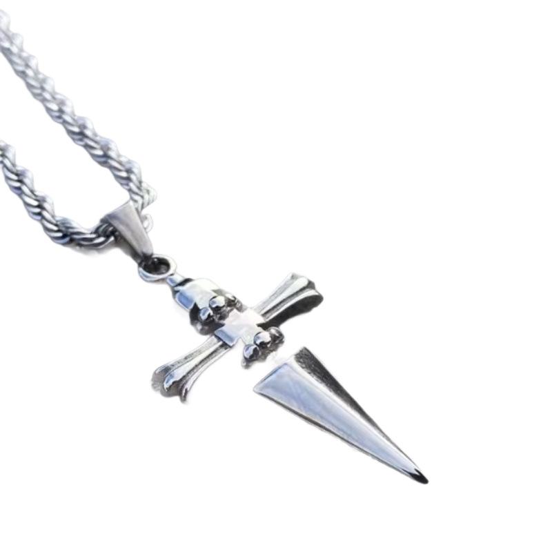 Unisex Anti-Tarnish Stainless Steel Cross Necklace, Twist Rope Chain Jewelry Necklaces (3 Finishes: Gunmetal, Gold, Silver), 60cm Gothic Punk Style for Streetwear Outfits, Fashion Stainless Steel Jewelry Gift