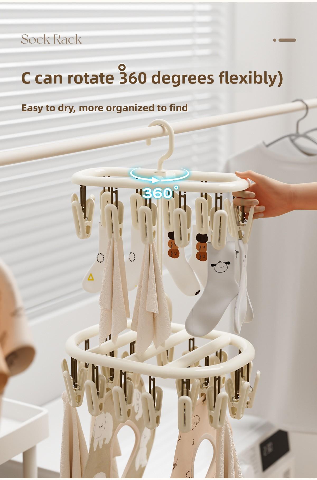 360-Degree Rotating Stackable Clothes Drying Rack for Home Use, Socks, Towels, Baby Scarves, Clothes Drying Clips