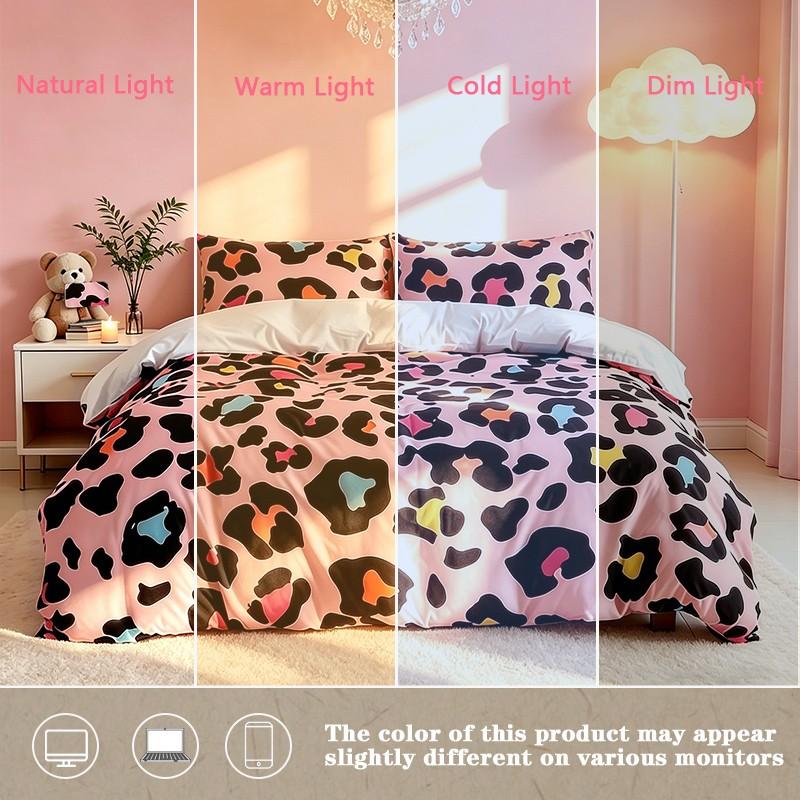 3pcs Sweet Fashion Leopard Print Bedding Set,(Include 1*Duvet Cover, Without Duvet Insert,2 *Pillowcases, Without Pillow Core) Soft Fabric, Easy-To-Remove Zipper, Perfect Gift