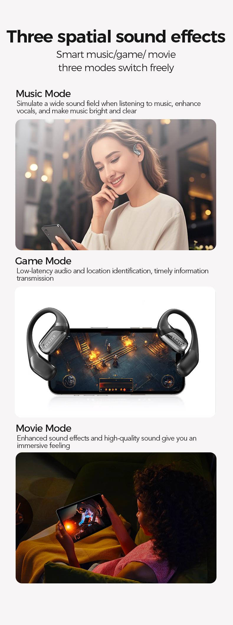 ERAZER XF35 Open Ear Bluetooth Earphones,Bluetooth 6.0 Earphones,Stereo HIFI Sound ,LED Lights Touchscreen Up to 48 Hours Power with Case,Ergonomic Ear Hooks,Ultra-Comfort Wireless Headphones,Built-in Mic Clear call,For Gym Running Workout