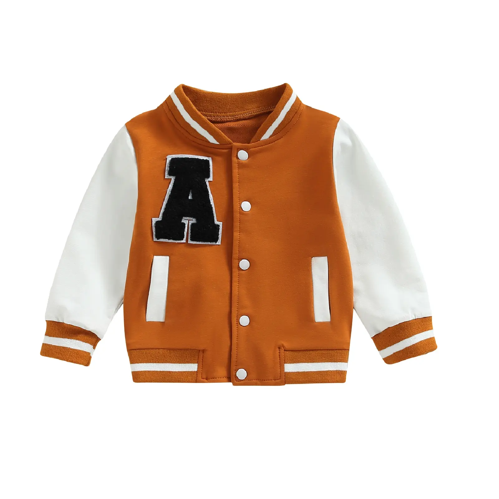 Toddler Boys Girls Baseball Jackets Letter Pattern Contrast Color Long Sleeve Buttons Front Pockets Coat Autumn Winter Outerwear