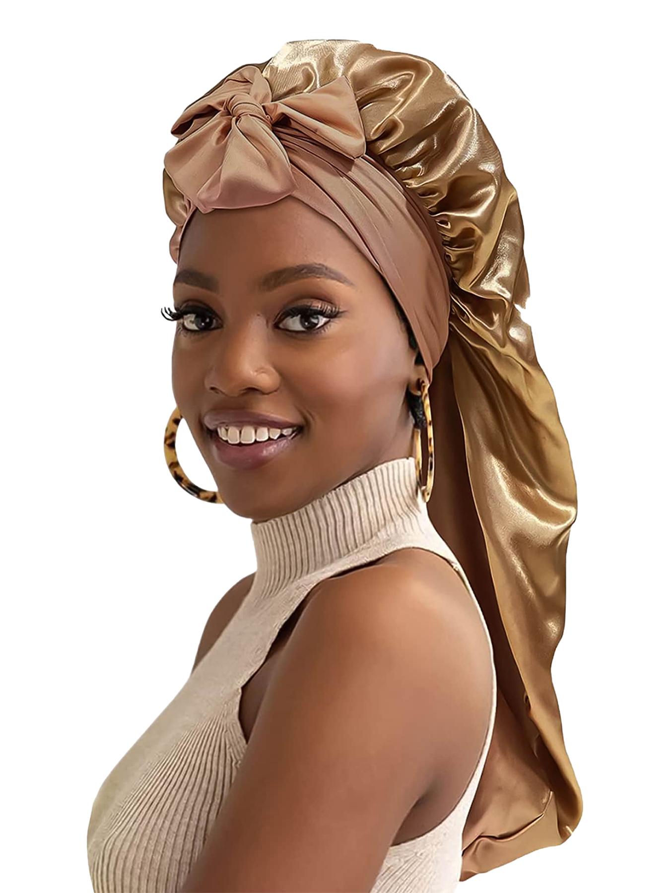 Women's Long Adjustable Hair Bonnet Satin Sleep Cap, Casual Fitted Hair Protection Hat, Suitable for Long Curly Hair, All Seasons Wear