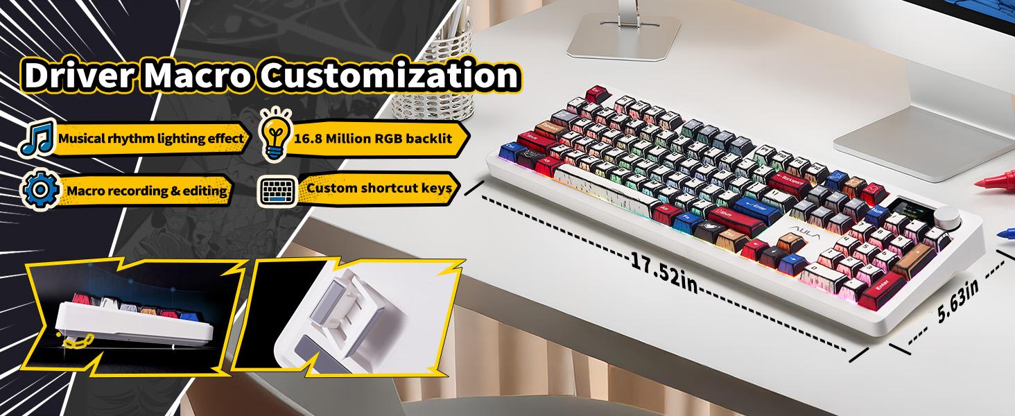 【Urtechdaddy Edition】AULA F106 PRO Wireless Mechanical Keyboard,Full Size Gaming Keyboard with Hot Swappable Knob & Screen,Tri-Mode RGB Backlit with 8000mAh for PC/Laptop/Windows