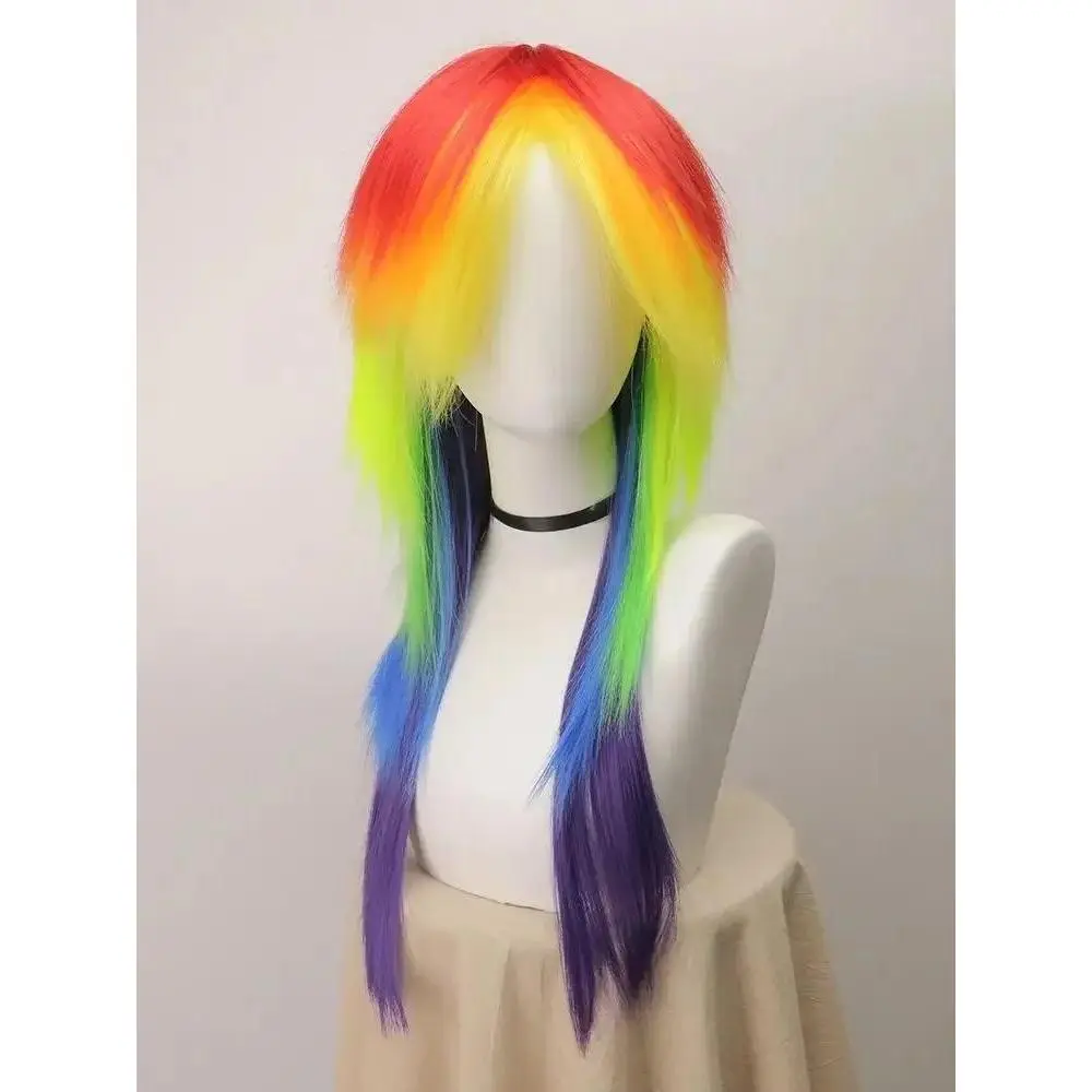 Anime Synthetic Hair Women's Cosplay Rainbow Dash Multi Color Heat Resistant Party Wigs